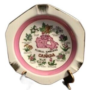 Vintage Floral Emblems of Canada Plate - Scalloped Edge, 8 1/2 Inches Across